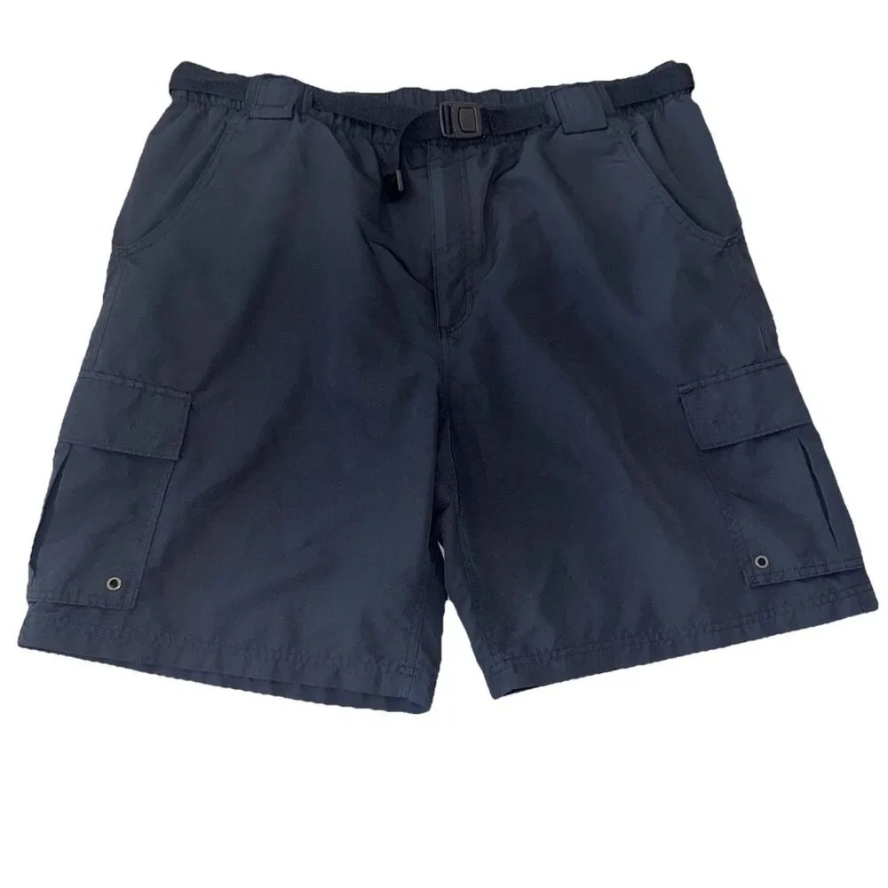 Lands End Shorts Mens XL 40-42 Blue Cargo Hiking Outdoor Swim Liner Belted Clasp